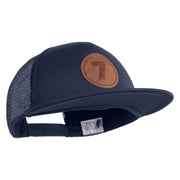 Number 7 Faux Leather Patched Flat Bill Trucker Cap - Navy OSFM