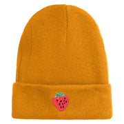 Large Strawberry Applique Iron on Patch Patched 12 Inch Long Knitted Beanie - Camel OSFM