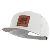 Old English M Faux Leather Patched Cotton Flat Bill Pro Cap - White OSFM
