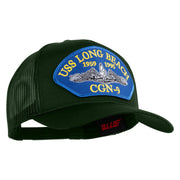 USS Long Beach 1959 1995 CGN - 9 Submarine Blue Patched Solid Cotton Twill Mesh Prostyle Cap - Dark Green OSFM
