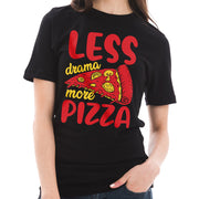 Less Drama More Pizza Graphic Design Ring Spun Combed Cotton Short Sleeve Deluxe Jersey T-Shirt - Black XS