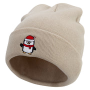 Cute Christmas Penguin Embroidered 12 Inch Long Knitted Beanie