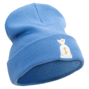 Sheriff Money Bag Logo Embroidered 12 Inch Long Knitted Beanie - Sky-Blue OSFM