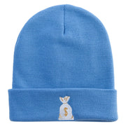 Sheriff Money Bag Logo Embroidered 12 Inch Long Knitted Beanie - Sky-Blue OSFM