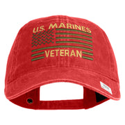 US Marines Veteran Flag Design Embroidered Washed Solid Pigment Dyed Cotton Twill Brass Buckle Cap - Red OSFM