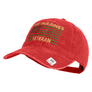 US Marines Veteran Flag Design Embroidered Washed Solid Pigment Dyed Cotton Twill Brass Buckle Cap - Red OSFM