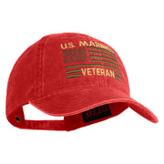 US Marines Veteran Flag Design Embroidered Washed Solid Pigment Dyed Cotton Twill Brass Buckle Cap - Red OSFM