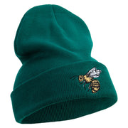 Yellow Bee Embroidered 12 Inch Long Knitted Beanie - Dk-Green OSFM