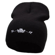 Rose with Leaves Embroidered 8 Inch Short Beanie - Black OSFM