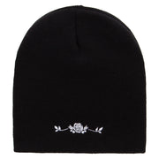 Rose with Leaves Embroidered 8 Inch Short Beanie - Black OSFM