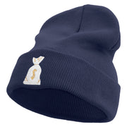 Sheriff Money Bag Logo Embroidered 12 Inch Long Knitted Beanie - Navy OSFM