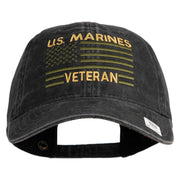 US Marines Veteran Flag Design Embroidered Washed Solid Pigment Dyed Cotton Twill Brass Buckle Cap - Black OSFM