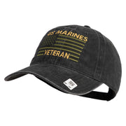 US Marines Veteran Flag Design Embroidered Washed Solid Pigment Dyed Cotton Twill Brass Buckle Cap - Black OSFM