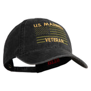 US Marines Veteran Flag Design Embroidered Washed Solid Pigment Dyed Cotton Twill Brass Buckle Cap - Black OSFM