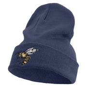 Yellow Bee Embroidered 12 Inch Long Knitted Beanie - Navy OSFM