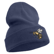 Yellow Bee Embroidered 12 Inch Long Knitted Beanie - Navy OSFM