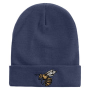 Yellow Bee Embroidered 12 Inch Long Knitted Beanie - Navy OSFM