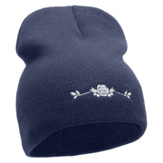 Rose with Leaves Embroidered 8 Inch Short Beanie - Navy OSFM