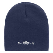 Rose with Leaves Embroidered 8 Inch Short Beanie - Navy OSFM