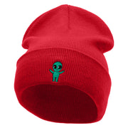 Alien Baby Embroidered 12 Inch Long Knitted Beanie - Red OSFM