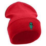 Alien Baby Embroidered 12 Inch Long Knitted Beanie - Red OSFM