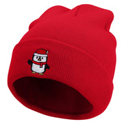 Cute Christmas Penguin Embroidered 12 Inch Long Knitted Beanie - Red OSFM