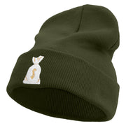 Sheriff Money Bag Logo Embroidered 12 Inch Long Knitted Beanie - Olive OSFM