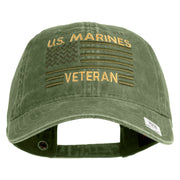 US Marines Veteran Flag Design Embroidered Washed Solid Pigment Dyed Cotton Twill Brass Buckle Cap - Olive OSFM