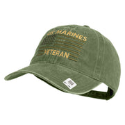 US Marines Veteran Flag Design Embroidered Washed Solid Pigment Dyed Cotton Twill Brass Buckle Cap - Olive OSFM