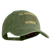 US Marines Veteran Flag Design Embroidered Washed Solid Pigment Dyed Cotton Twill Brass Buckle Cap - Olive OSFM