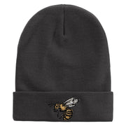 Yellow Bee Embroidered 12 Inch Long Knitted Beanie - Heather-Charcoal OSFM