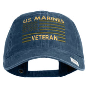 US Marines Veteran Flag Design Embroidered Washed Solid Pigment Dyed Cotton Twill Brass Buckle Cap - Navy OSFM