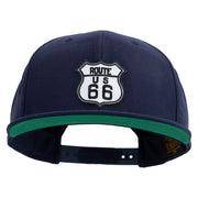 US Route 66 Patched Woold Blend Prostyle Snapback Cap - Navy OSFM