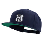 US Route 66 Patched Woold Blend Prostyle Snapback Cap - Navy OSFM