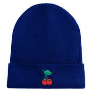 Double Cherries Fruit Iron on Patched 12 Inch Long Knitted Beanie - Royal OSFM
