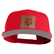 Old English B Faux Leather Patched Cotton Flat Bill Pro Cap - Red OSFM