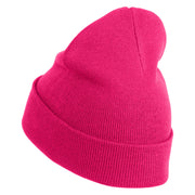 Double Cherries Fruit Iron on Patched 12 Inch Long Knitted Beanie - Magenta OSFM