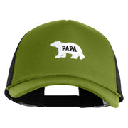Papa Bear White Patched Summer Foam Mesh Trucker Cap - Cactus Black OSFM