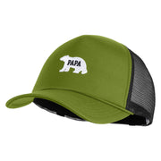 Papa Bear White Patched Summer Foam Mesh Trucker Cap - Cactus Black OSFM
