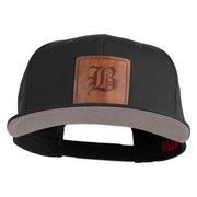 Old English B Faux Leather Patched Cotton Flat Bill Pro Cap - Grey OSFM