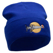 Plane Flight Embroidered 12 Inch Long Knitted Beanie - Royal OSFM