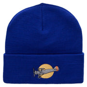 Plane Flight Embroidered 12 Inch Long Knitted Beanie - Royal OSFM