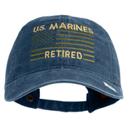 US Marines Retired Flag Design Embroidered Washed Solid Pigment Dyed Cotton Twill Brass Buckle Cap - Navy OSFM