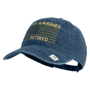 US Marines Retired Flag Design Embroidered Washed Solid Pigment Dyed Cotton Twill Brass Buckle Cap - Navy OSFM