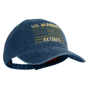 US Marines Retired Flag Design Embroidered Washed Solid Pigment Dyed Cotton Twill Brass Buckle Cap - Navy OSFM
