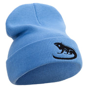 Iguana Embroidered 12 Inch Long Knitted Beanie - Sky-Blue OSFM