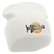 Plane Flight Embroidered 12 Inch Long Knitted Beanie - White OSFM