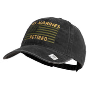 US Marines Retired Flag Design Embroidered Washed Solid Pigment Dyed Cotton Twill Brass Buckle Cap - Black OSFM