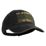 US Marines Retired Flag Design Embroidered Washed Solid Pigment Dyed Cotton Twill Brass Buckle Cap - Black OSFM