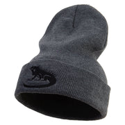 Iguana Embroidered 12 Inch Long Knitted Beanie - Heather-Charcoal OSFM